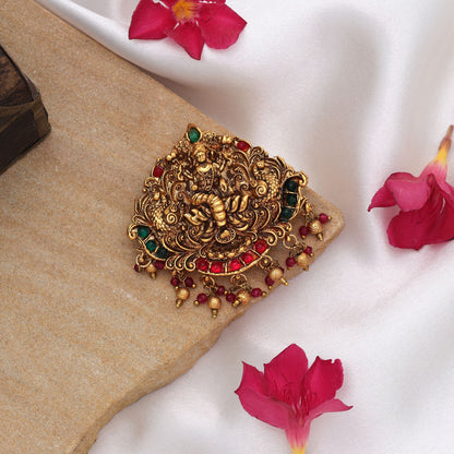 Royal Rani & Green Color Temple Hair Barrette With Traditional Temple Artwork
