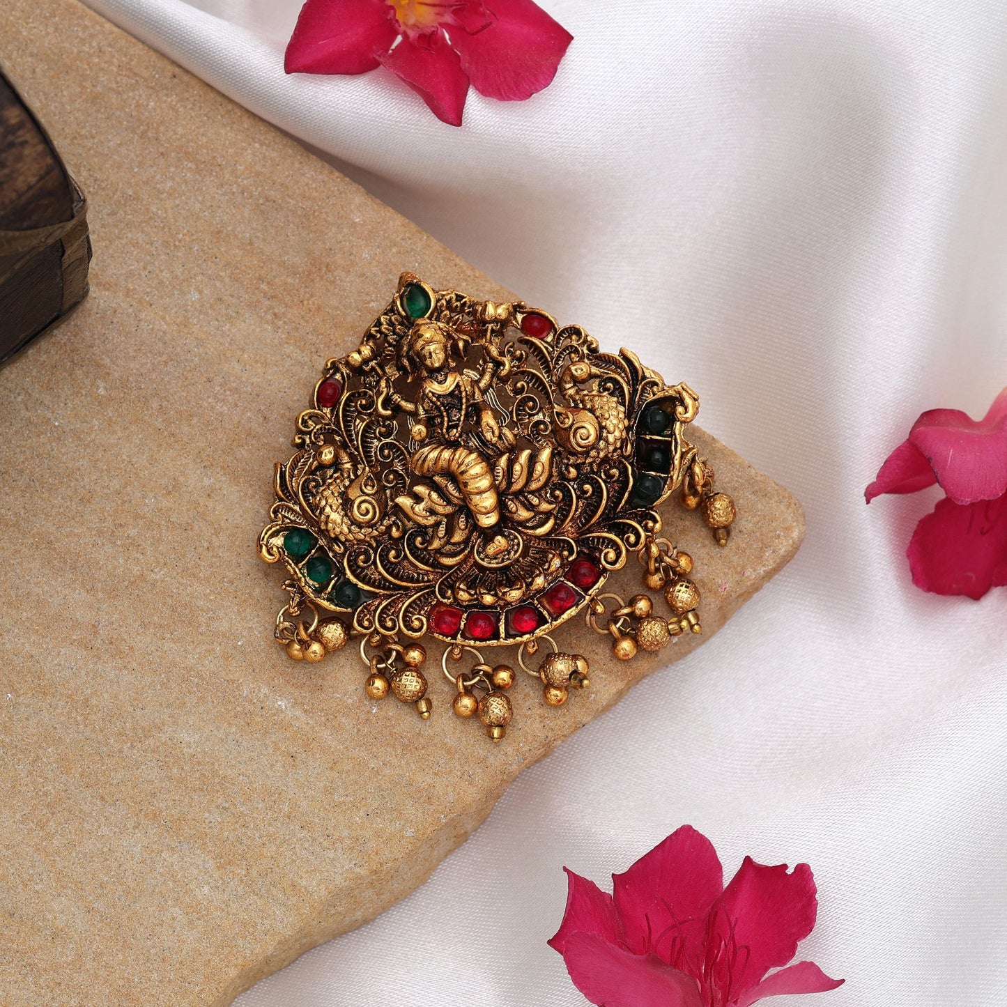 Graceful Rani & Green Color Temple Hair Barrette Bridal Ethnic Hair Jewelry