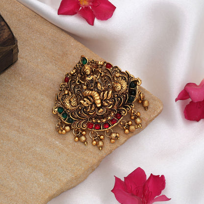 Graceful Rani & Green Color Temple Hair Barrette Bridal Ethnic Hair Jewelry