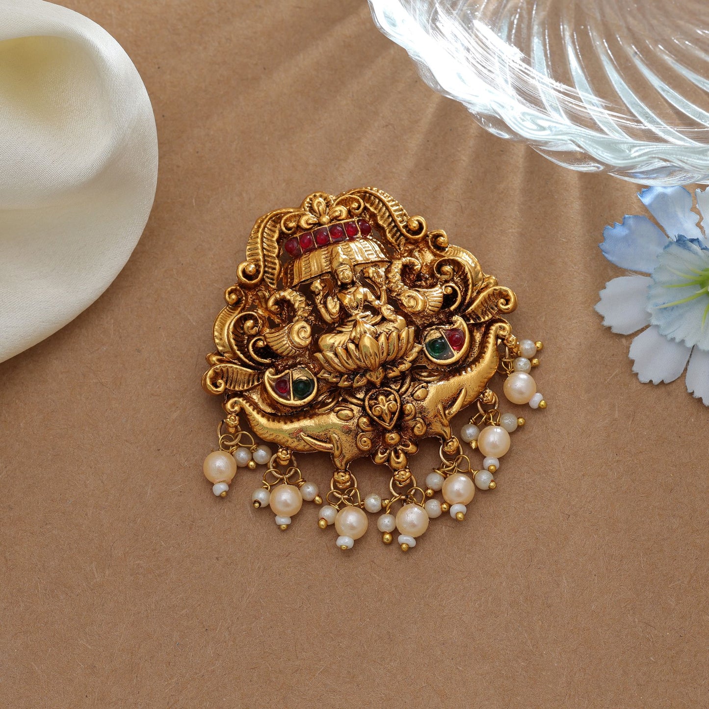 Elegant Rani & Green Color Temple Hair Barrette Traditional Cultural Jewelry Design