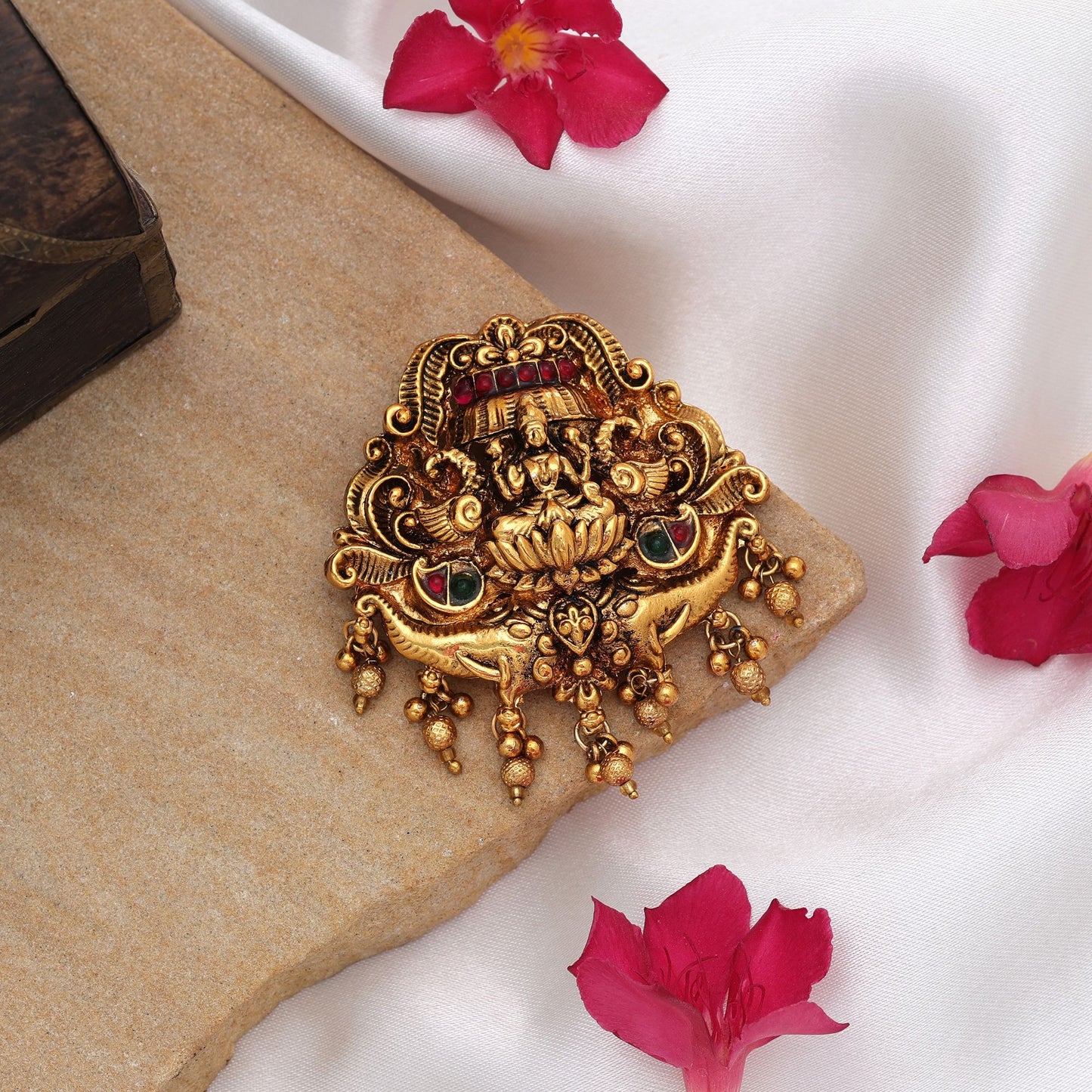 Premium Rani & Green Color Temple Hair Barrette Antique Bridal Hair Accessory