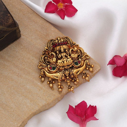 Premium Haarklammer im Tempel-Stil in Rani- und Grün-Farben, antiker Brauthaarschmuck