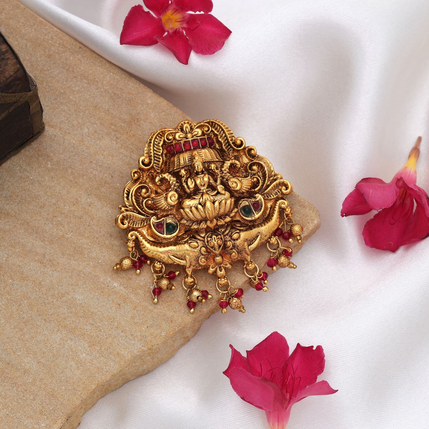 Classic Rani & Green Color Temple Hair Barrette Elegant Wedding Wear Collection