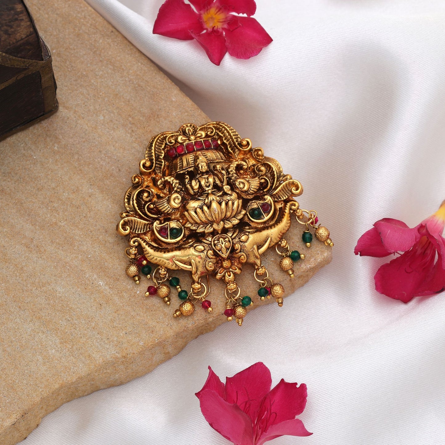 Designer Rani & Green Color Temple Hair Barrette Traditional Festive Jewelry Piece