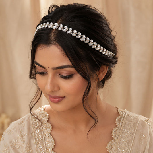 White Color Kundan Mathapatti with Elegant Traditional Design for Bridal and Festive Jewelry Wear