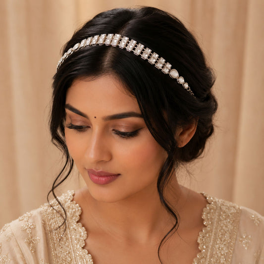 White Color Kundan Mathapatti Featuring Premium Stone Work with Royal Ethnic Bridal Look