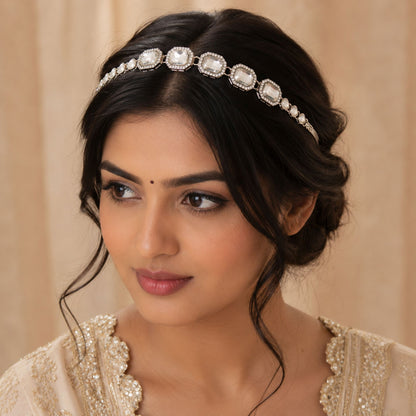 White Color Mathapatti with Elegant Traditional Design for Bridal and Festive Jewelry Styling