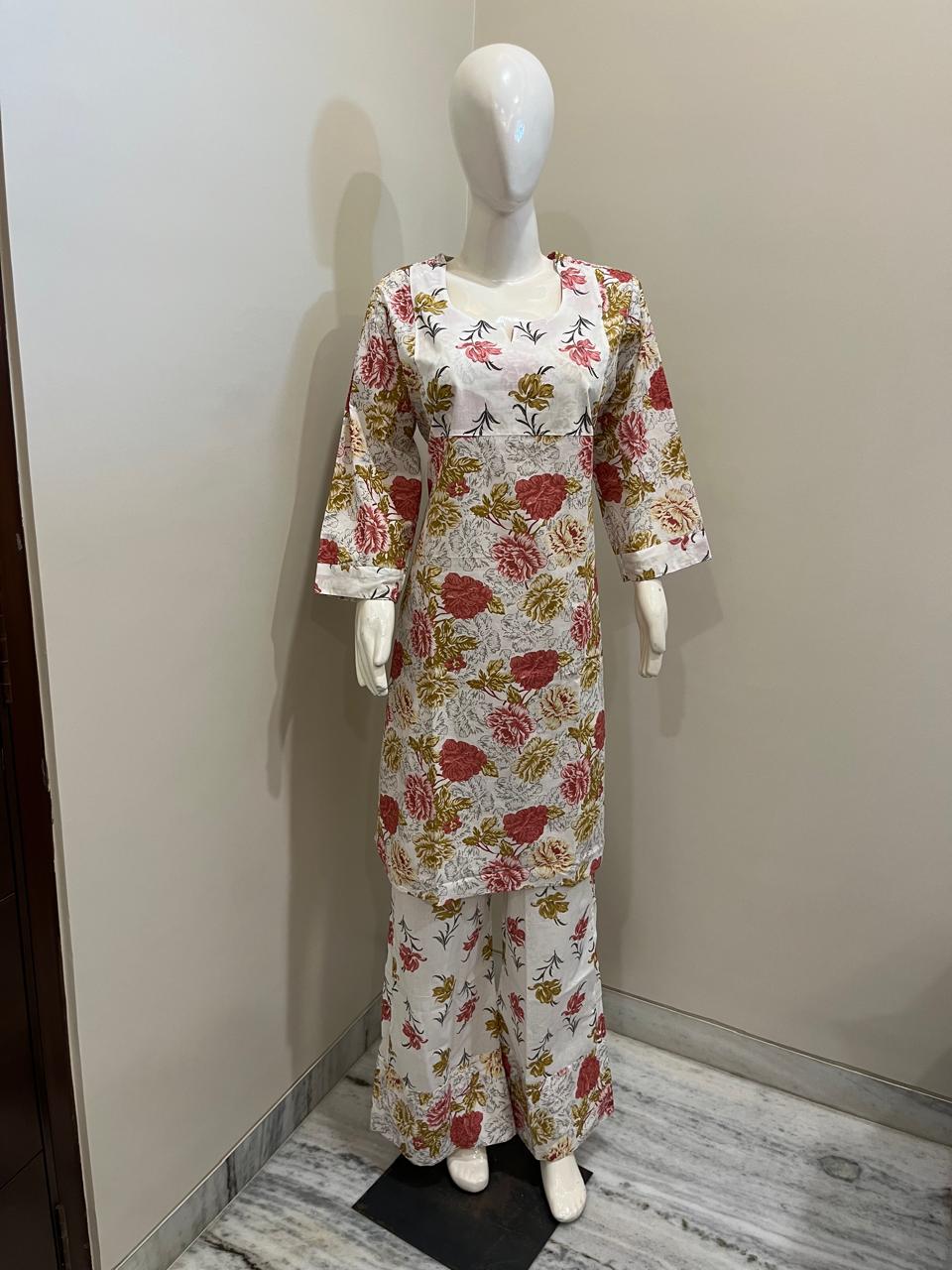 Weißes, festliches, bedrucktes Baumwoll-Co-Ord-Set