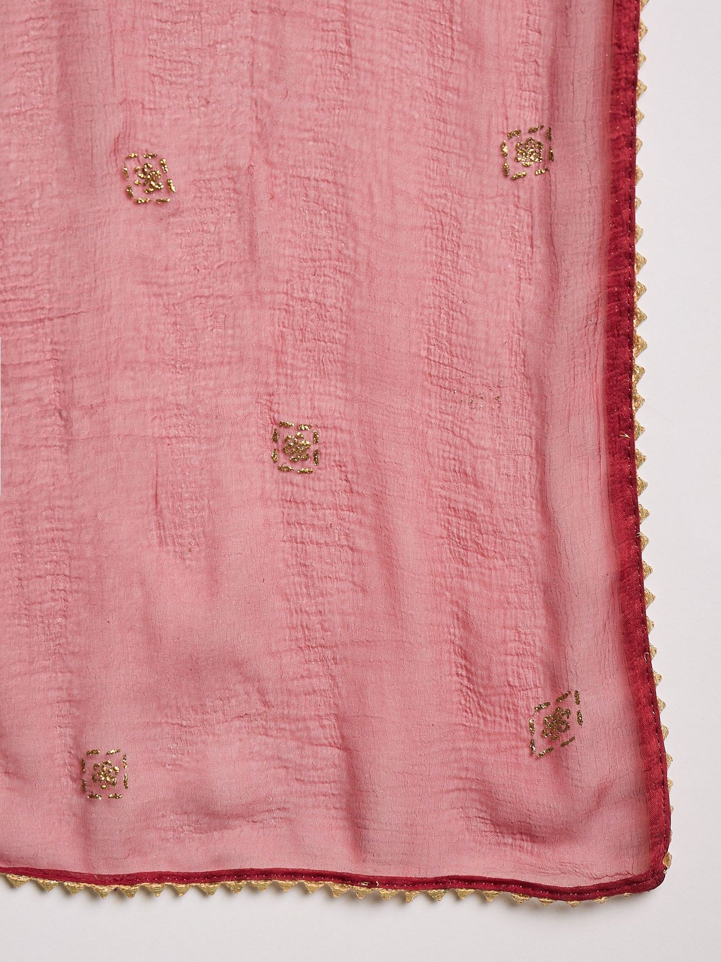 Kastanienbraune Anarkali-Kurta mit ethnischen Motiven, bestickt, mit Hose und Dupatta