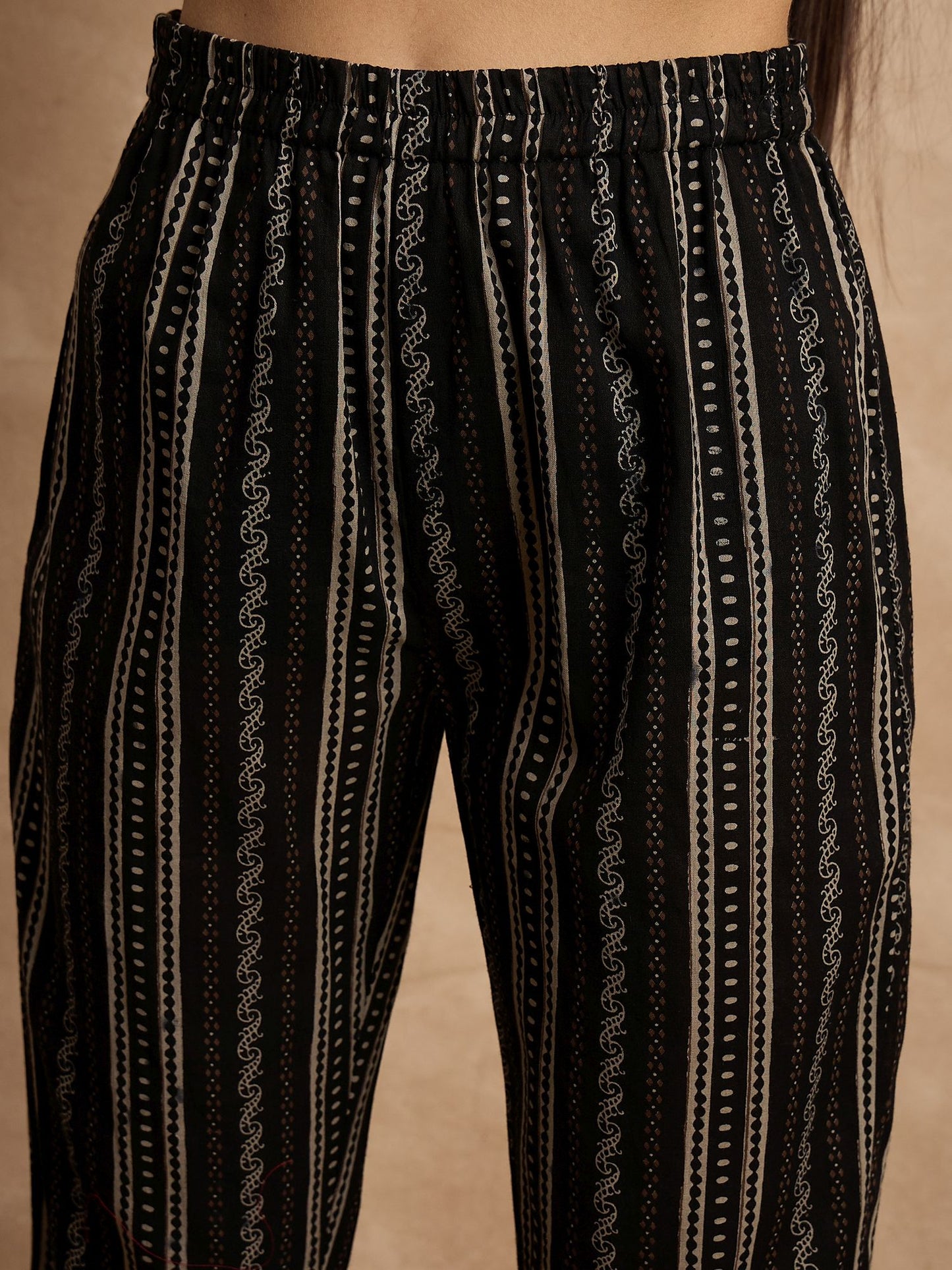 Black Color Ethnic Motifs Printed Pure Cotton Straight Kurta With Trousers & Dupatta