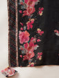 Black Color Floral Printed Thread Work A-Line Kurta & Trousers With Dupatta