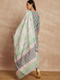 Kurta und Hose aus reiner Baumwolle mit Dupatta in Grau und Rosa mit ethnischen Motiven bedruckt