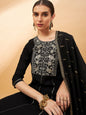 Black Color Embroidered Gotta Patti Sequined Anarkali Kurta With Trousers & Dupatta