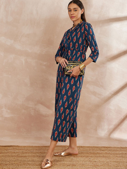 Blauer bedruckter Basic-Jumpsuit aus Baumwolle