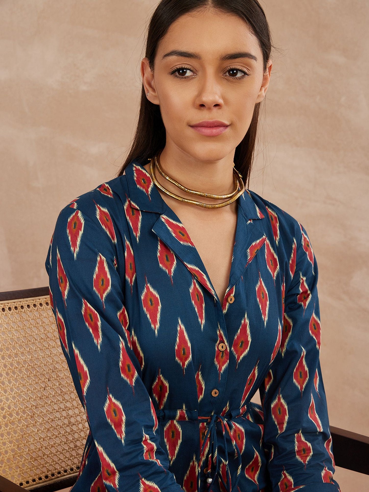 Blauer bedruckter Basic-Jumpsuit aus Baumwolle