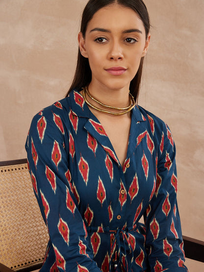 Blauer bedruckter Basic-Jumpsuit aus Baumwolle