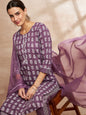 Purple Color Ethnic Motifs Printed Regular Pure Cotton Kurta with Trousers & With Dupatta