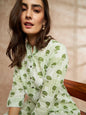 Green & White Color Floral Printed Straight Pure Cotton Kurta
