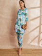Multi Color Floral Printed Satin Tunic With Trouser