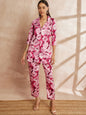 Pink Color Floral Printed Lapel Collar Shirt & Trousers