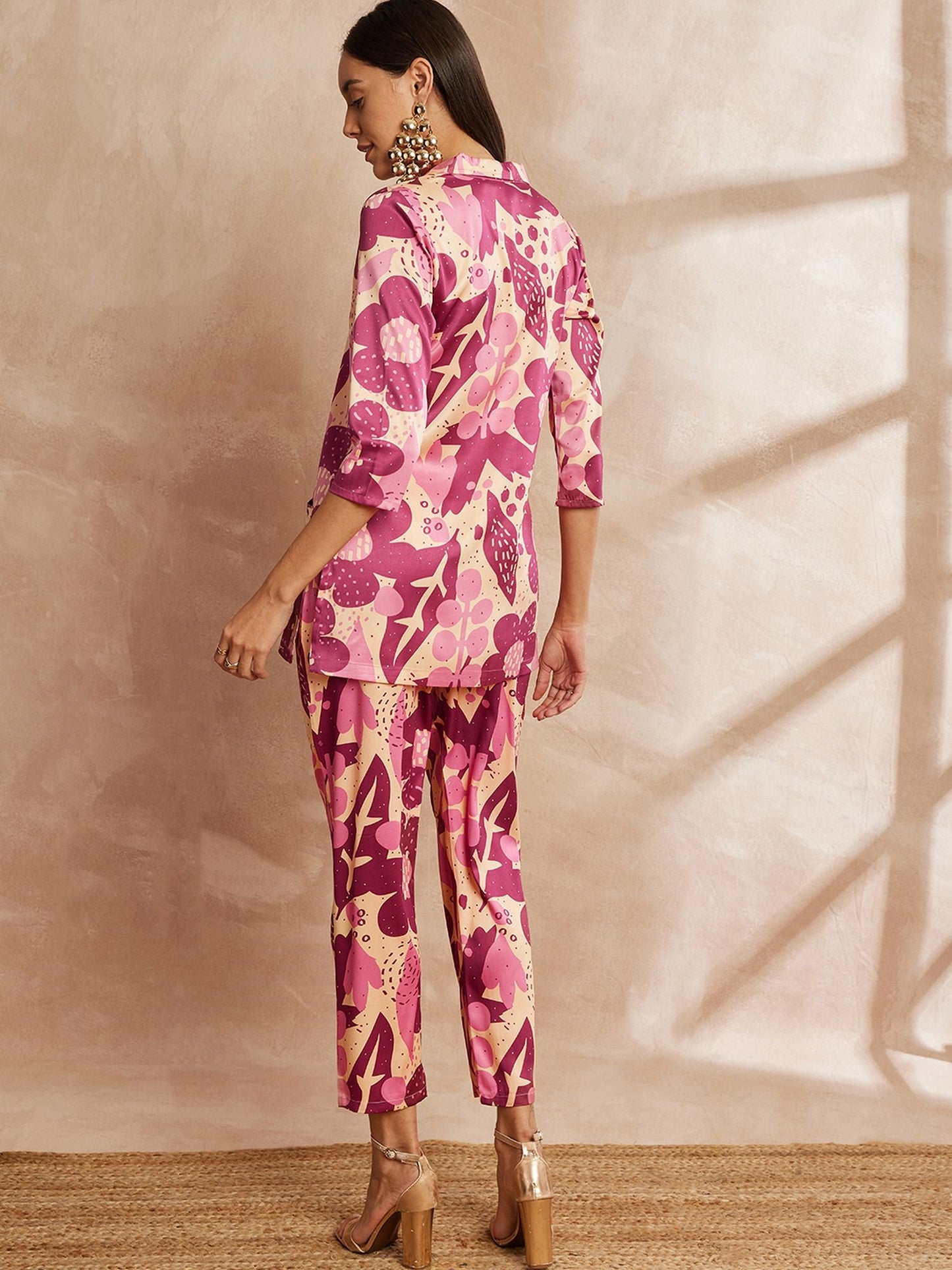 Rani Color Floral Printed Lapel Collar Shirt & Trousers