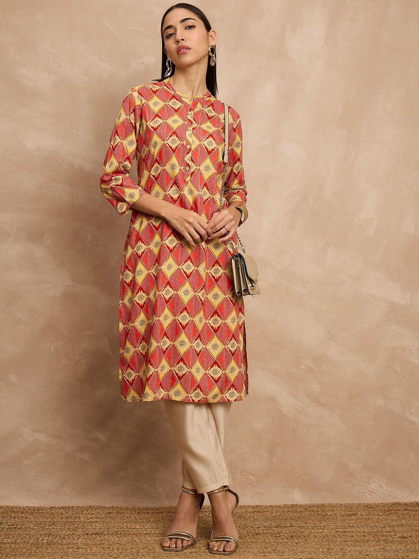 Multi Color Geometric Printed Sequinned Asymmetric Pathani Kurta