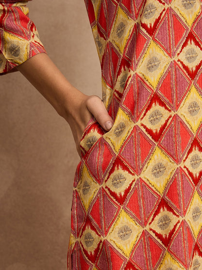 Multi Color Geometric Printed Sequinned Asymmetric Pathani Kurta