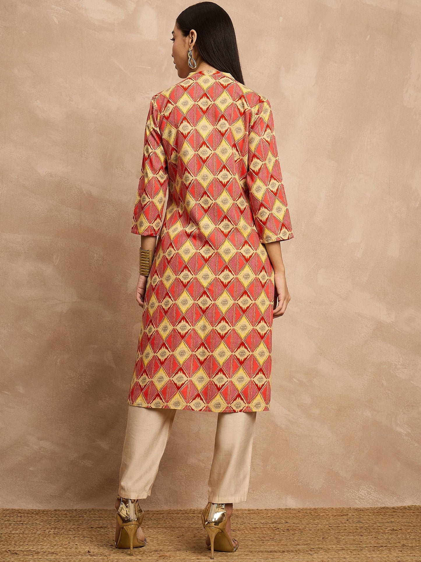Multi Color Geometric Printed Sequinned Asymmetric Pathani Kurta