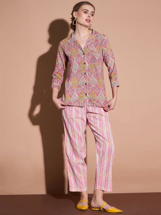 Pink Color Printed Pure Cotton Shirt With Trouser