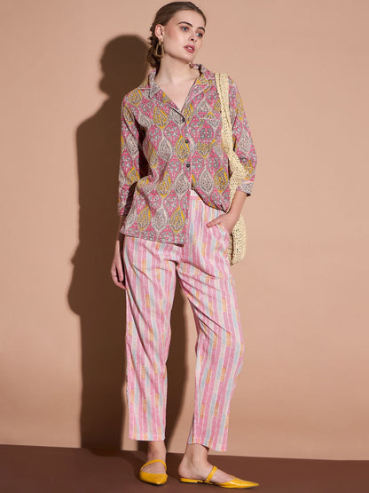 Pink Color Printed Pure Cotton Shirt With Trouser