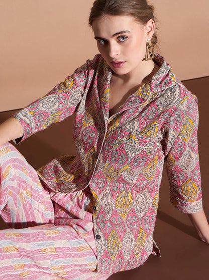 Pink Color Printed Pure Cotton Shirt With Trouser