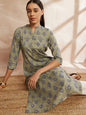 Mehandi Green Color Ethnic Motifs Printed Mandarin Collar Pure Cotton Kurta