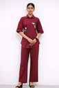 Maroon Color Cotton Embroidery Coord Set