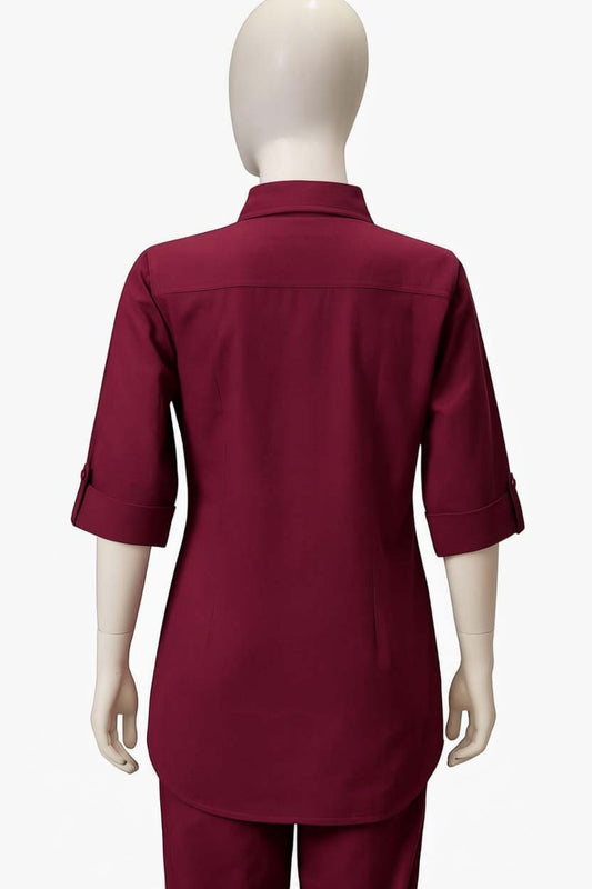 Maroon Color Cotton Embroidery Coord Set