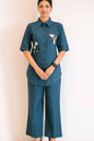 Turquoise Blue Color Cotton Embroidery Coord Set