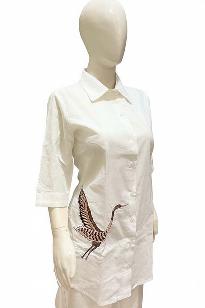 White Color Cotton Embroidery Coord Set