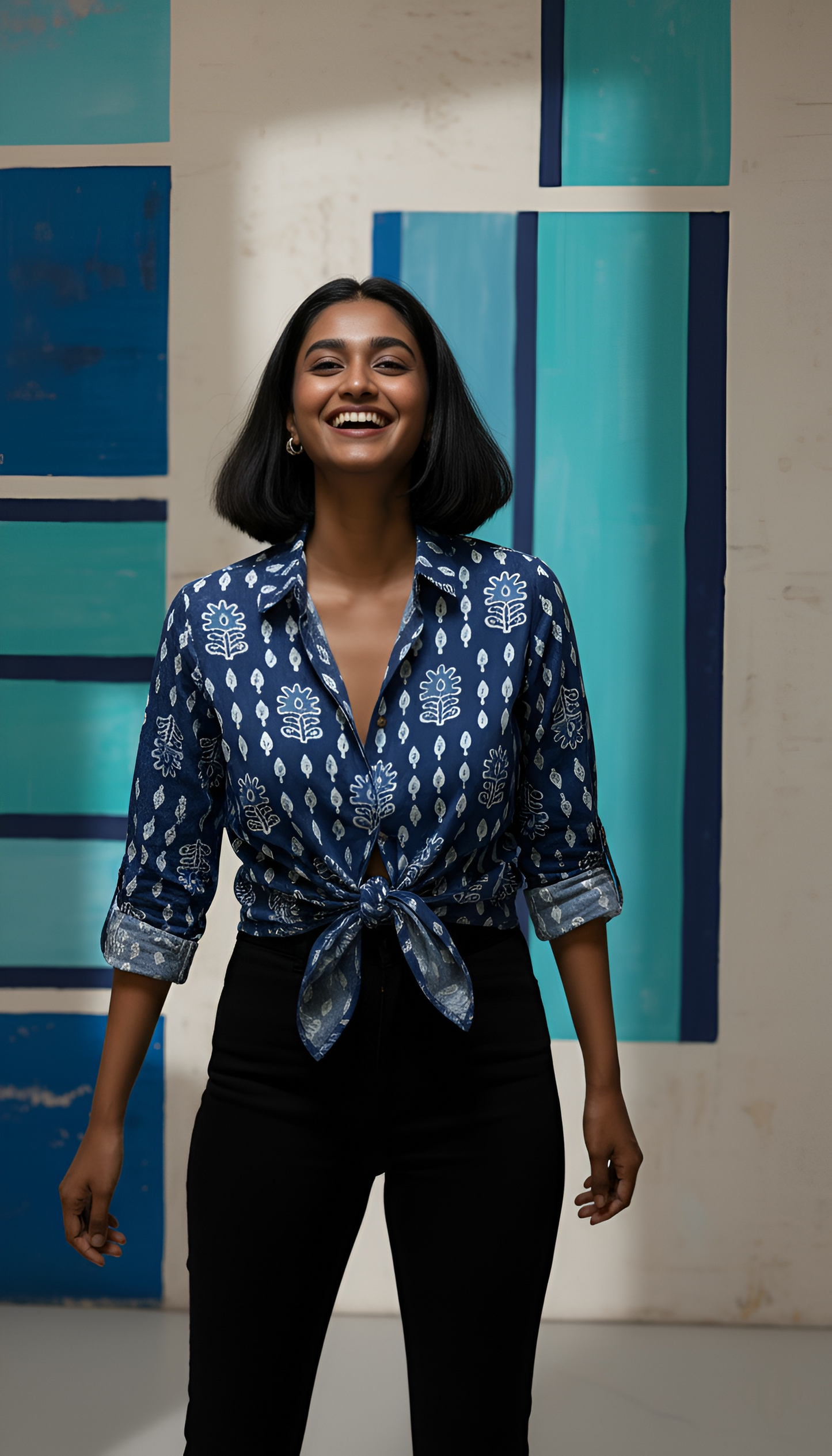 Blue Color Women Cotton Shirts