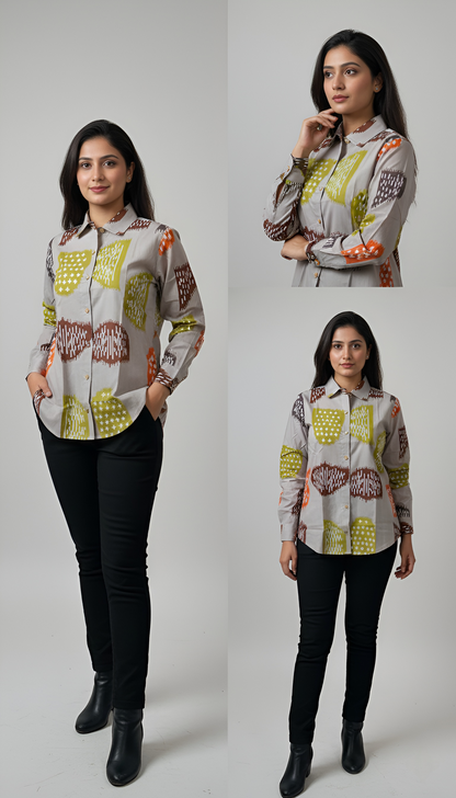 Off White Color Women Cotton Shirts