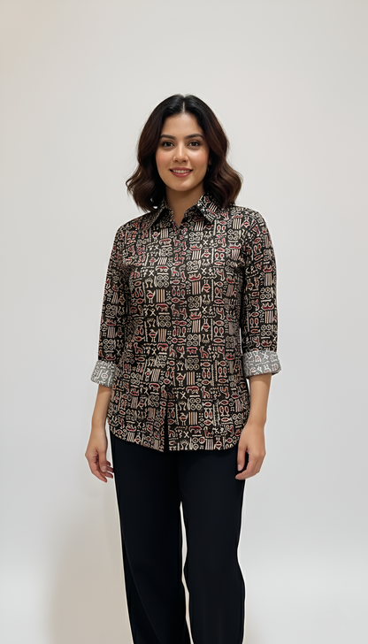 Red & Black Color Women Cotton Shirts