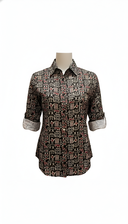 Red & Black Color Women Cotton Shirts