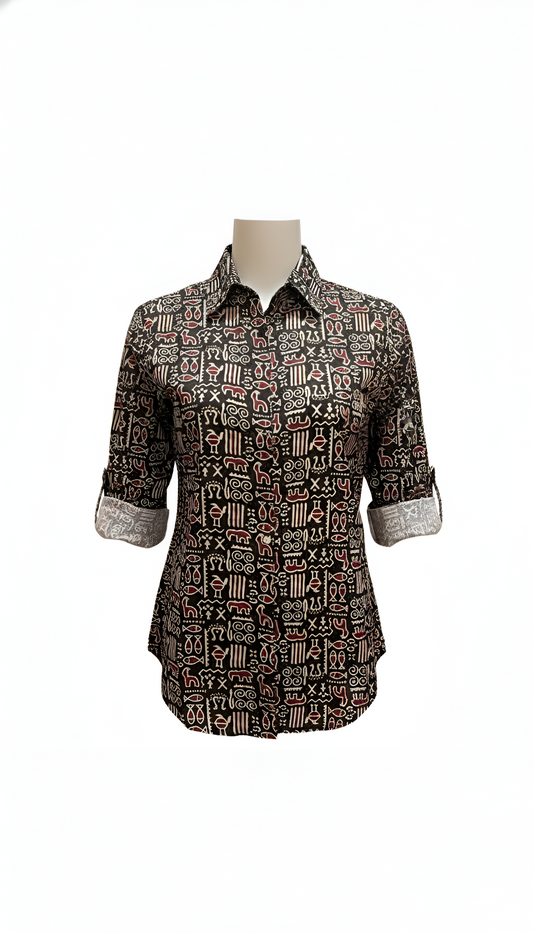 Red & Black Color Women Cotton Shirts