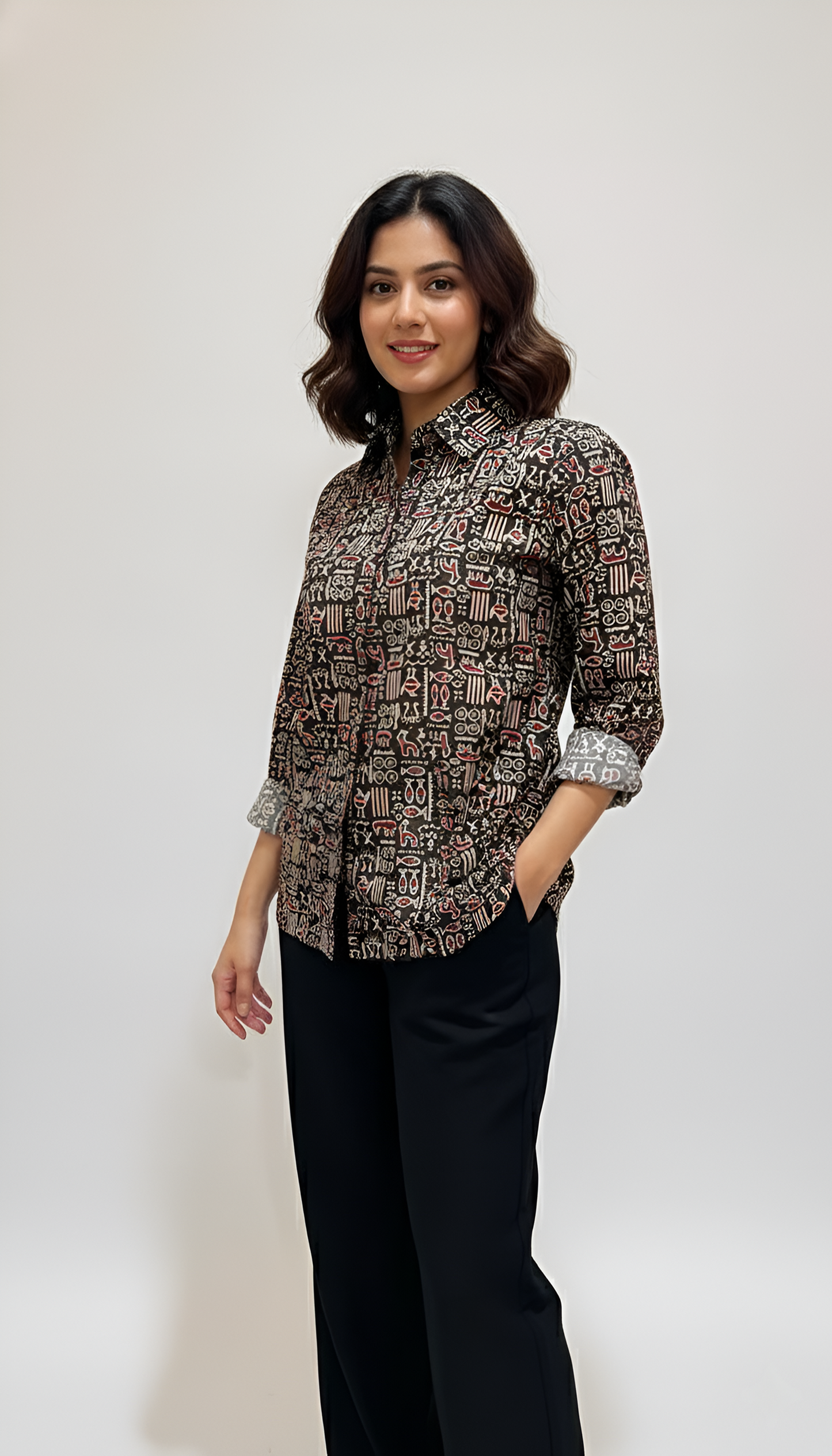 Red & Black Color Women Cotton Shirts