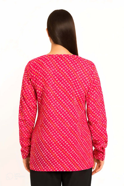 Pinkfarbene, langärmelige, kurze Kurti