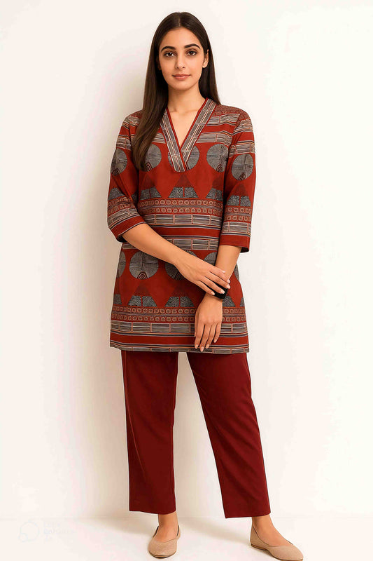 Maroon Color Printed Traditional Co-Ord Set