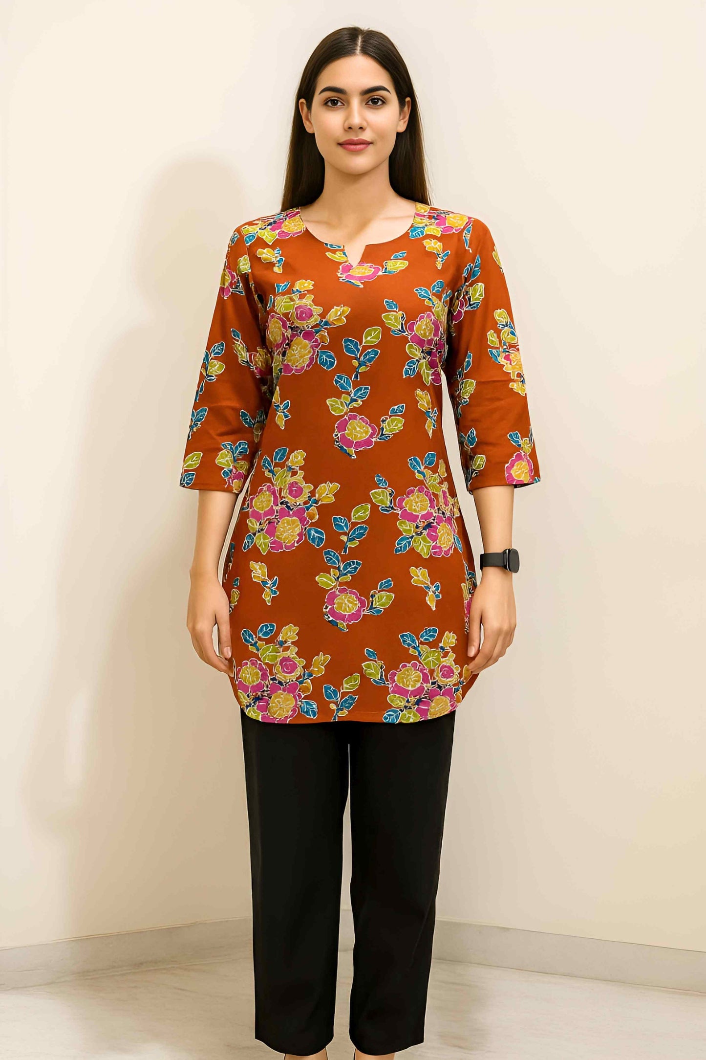 Orangefarbene stilvolle kurze Baumwoll-Kurti