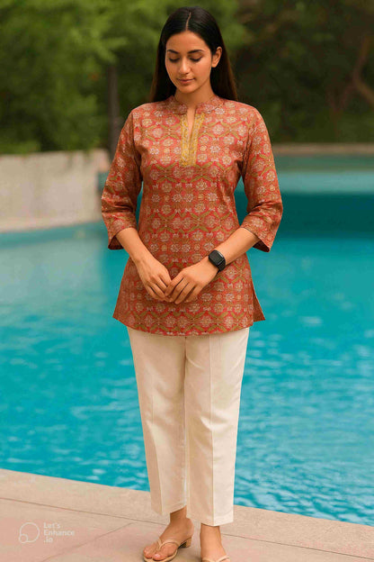 Red Color Stylish Short Cotton Kurti