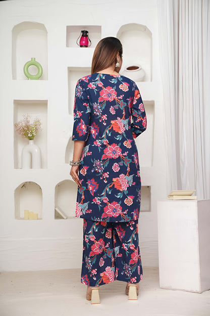 Blue Color Festive Special Printed Cotton Co-Ord Set