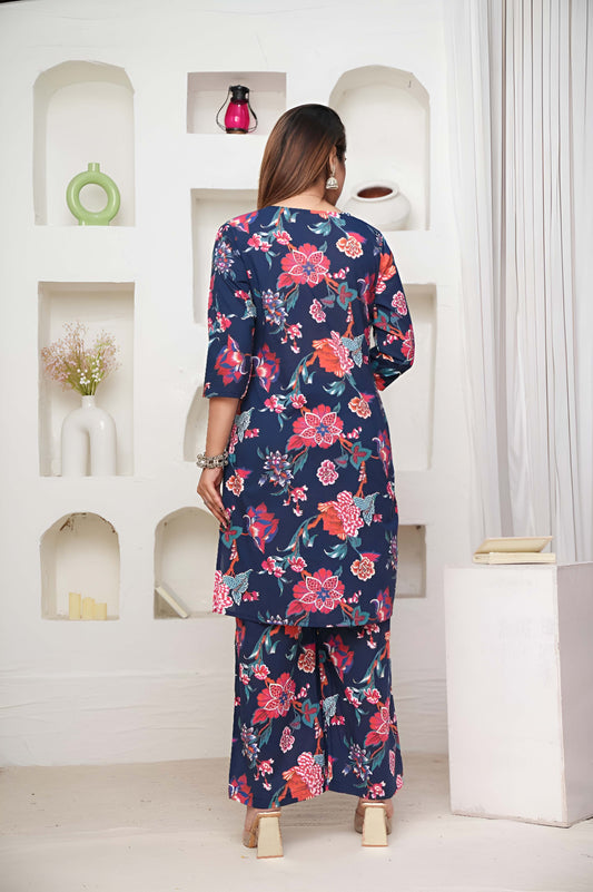 Blue Color Festive Special Printed Cotton Co-Ord Set