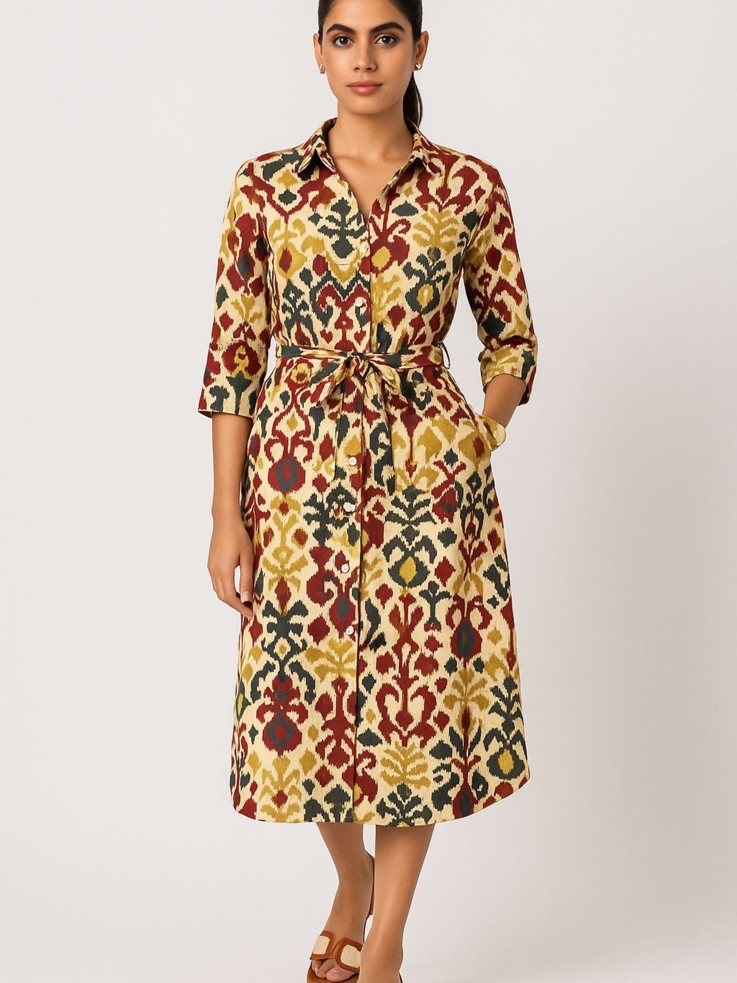 Ikat-inspirierte, mehrfarbige Kurti aus Viskose mit Allover-Print