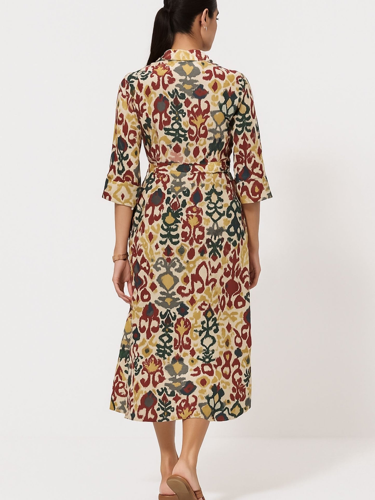 Ikat-inspirierte, mehrfarbige Kurti aus Viskose mit Allover-Print